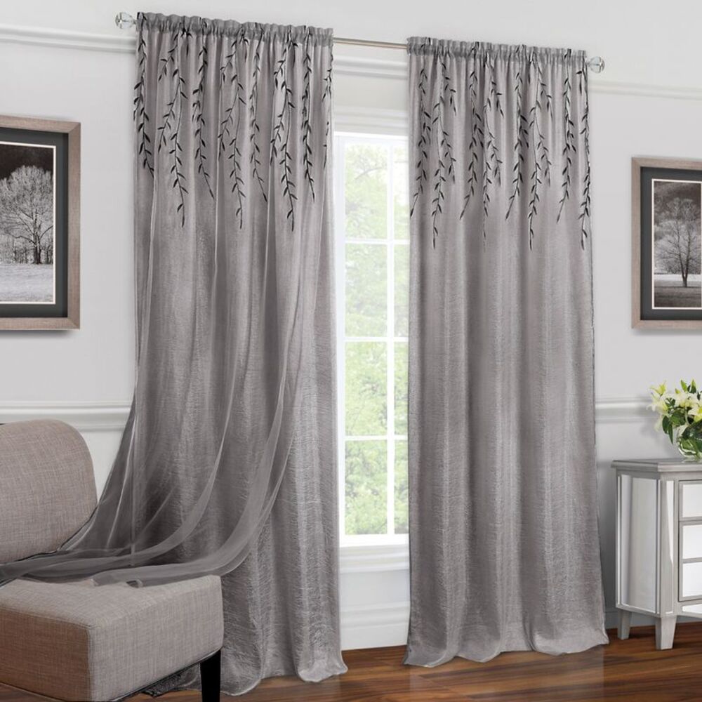 Achim Home Furnishing: Willow Grey Floral Transitional Window Curtain Panel :
